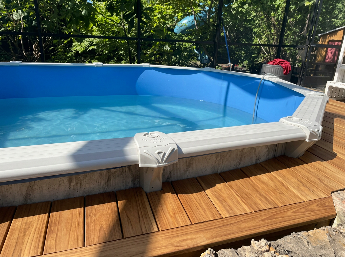12' x 18' oval above-ground pool with wood deck in Sarasota